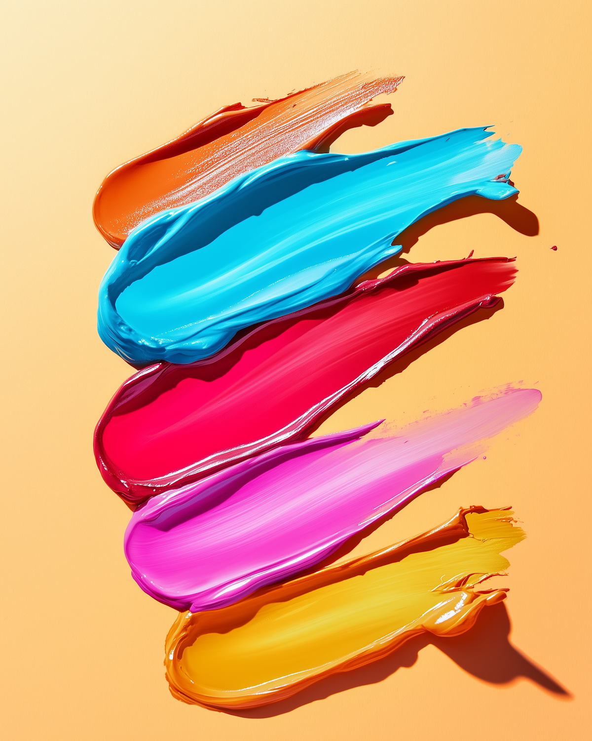 Bright streaks of orange, blue, pink and yellow paint